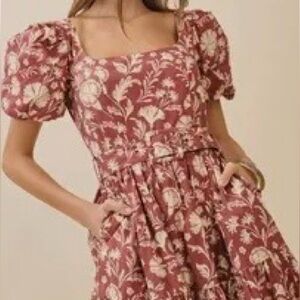 TCEC Brown/ red Floral A-Line dress